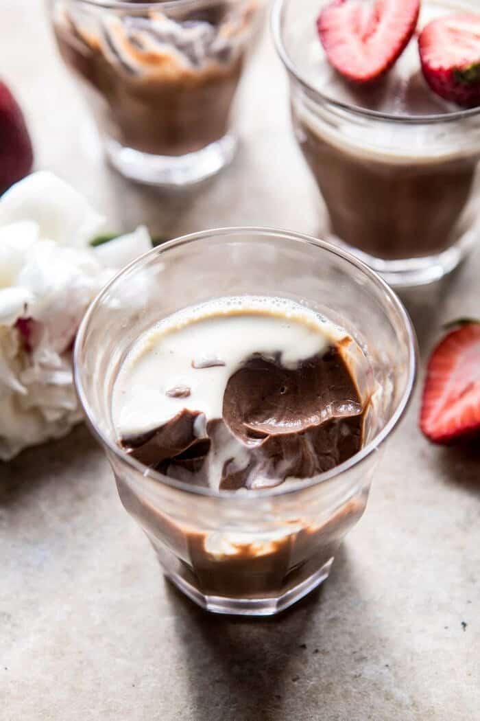 Creamy Mocha Custard | halfbakedharvest.com #chocolate #dessert #summerrecipes close up overhead photo of Creamy Mocha Custard