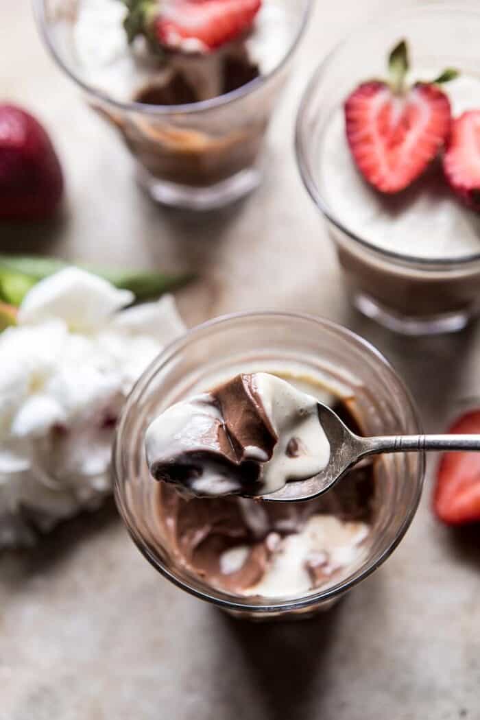 Creamy Mocha Custard | halfbakedharvest.com #chocolate #dessert #summerrecipes spoonful of Creamy Mocha Custard