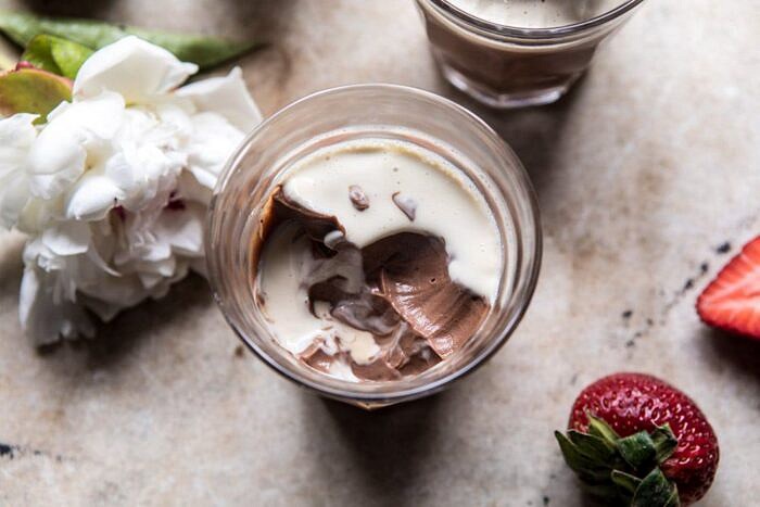Creamy Mocha Custard | halfbakedharvest.com #chocolate #dessert #summerrecipes overhead horizontal photo of Creamy Mocha Custard