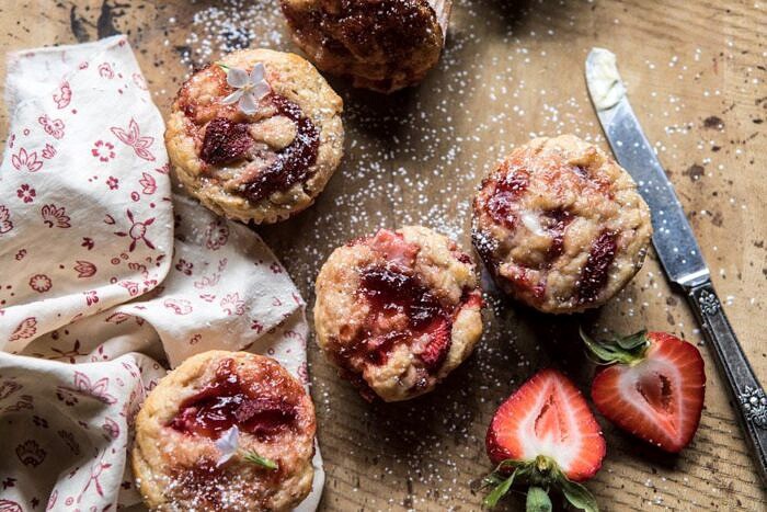 overhead horizontal photo of Honey Strawberry Muffins