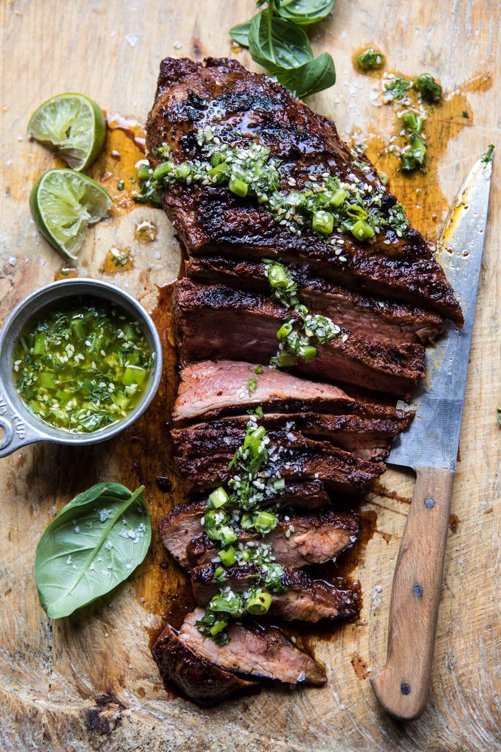 Korean Grilled Steak with Toasted Sesame Chimichurri | halfbakedharvest.com #summergrilling #easyrecipes #dinner #steakrecipes