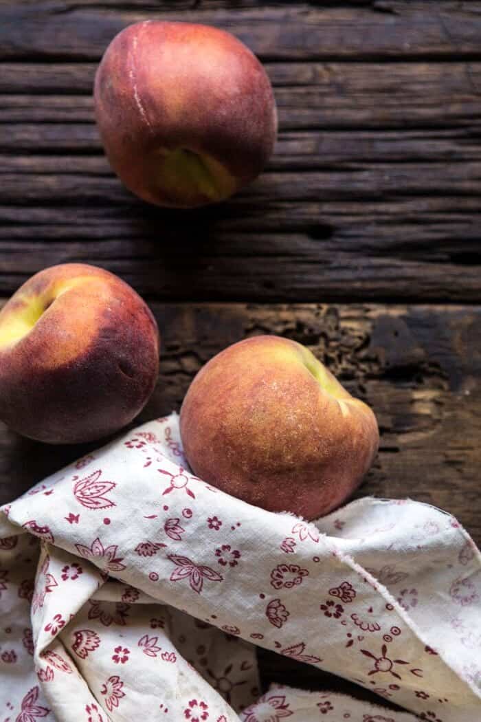 overhead photo of raw peaches