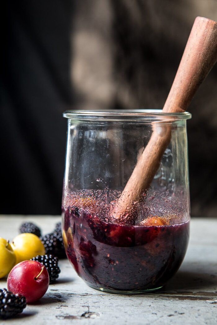 mashed blackberries and plums