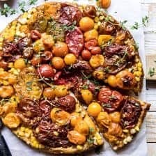 Caramelized Corn and Tomato Tarte Tatin | halfbakedharvest.com #simple #east #tomatoes #summer #tomatotart