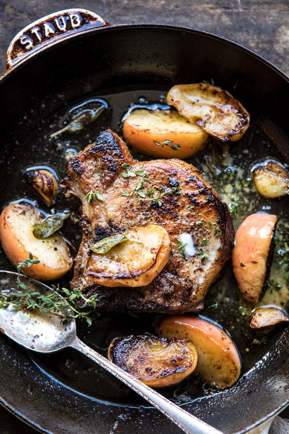 Apple Butter and Sage Pork Chops | halfbakedharvest.com #porkchops #apples #fall #autumn #easyrecipes #healthy #skilletrecipe