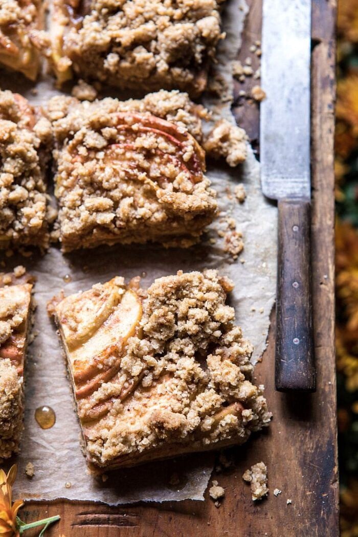 3 quarters angled photo of Double the Streusel Apple Butter Bars 