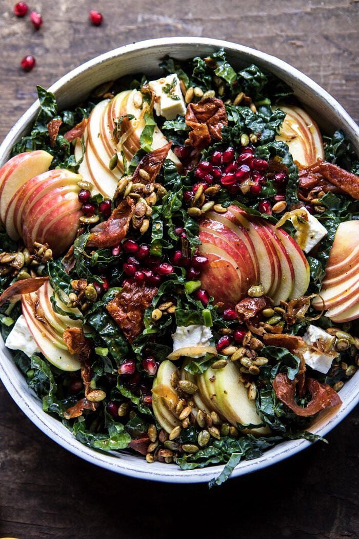 Fall Harvest Honeycrisp Apple and Kale Salad | halfbakedharvest.com #fall #easyrecipes #healthyrecipe #apples #salad