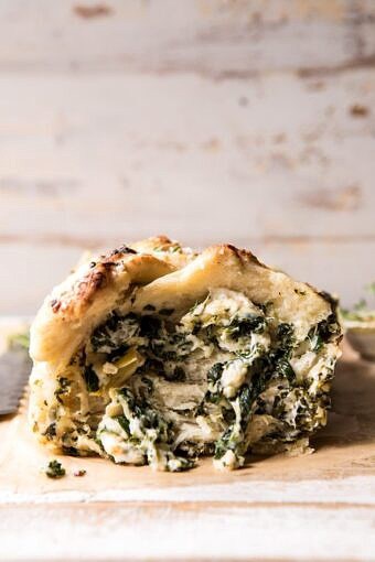 Herbed Spinach and Artichoke Pull Apart Pretzel Bread | halfbakedharvest.com #bread #appetizer #gamedayrecipes #easyrecipes