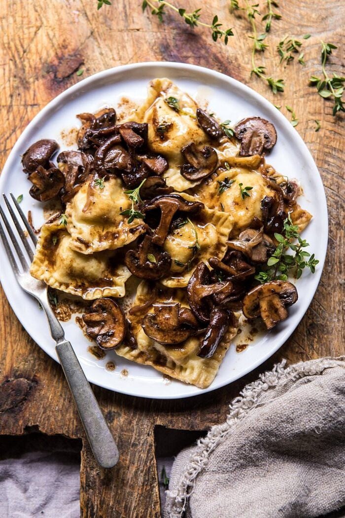 Herby Buttered Balsamic Mushroom Ravioli | halfbakedharvest.com #mushrooms #italian #ravioli #easyrecipes
