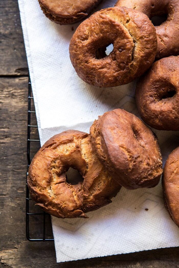 Mulled Spiced Apple Cider Doughnuts after frying, but before adding cinnamon sugar