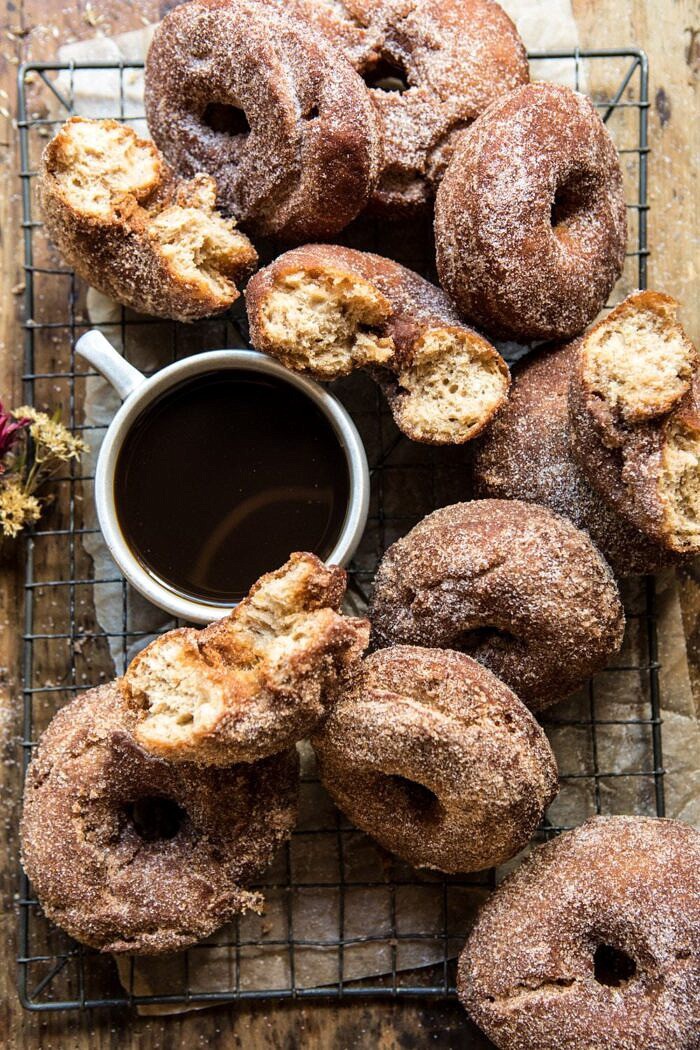 overhead photo of Mulled Spiced Apple Cider Doughnuts