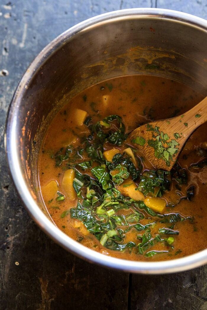 Slow Cooker Saucy Thai Butternut Squash Curry | halfbakedharvest.com #slowcooker #easy #healthy #vegan #fallrecipes Slow Cooker Saucy Thai Butternut Squash Curry in slow cooker bowl after cooking