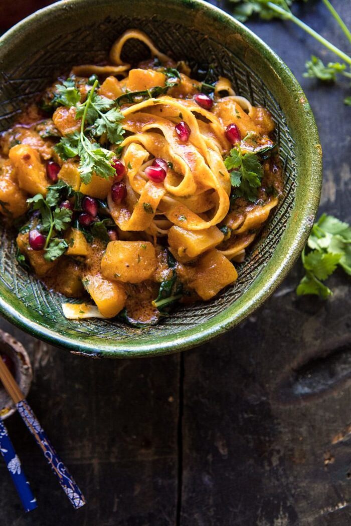 Slow Cooker Saucy Thai Butternut Squash Curry | halfbakedharvest.com #slowcooker #easy #healthy #vegan #fallrecipes side angled photo of Slow Cooker Saucy Thai Butternut Squash Curry