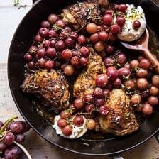 Thyme Roasted Chicken with Grapes and Burrata | halfbakedharvest.com #roastedchicken #easyrecipes #fall #autumn #skilletrecipes