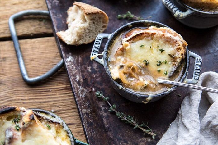 Herby French Shallot Soup | halfbakedharvest.com #french #soup #fallrecipes #cozyrecipes #familyrecipes horizontal photo of Herby French Shallot Soup