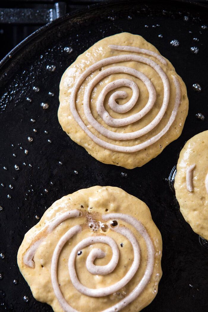 Spiced Pumpkin Cinnamon Roll Pancakes | halfbakedharvest.com #pumpkin #pumpkinpancakes #brunch #breakfast #easyrecipes