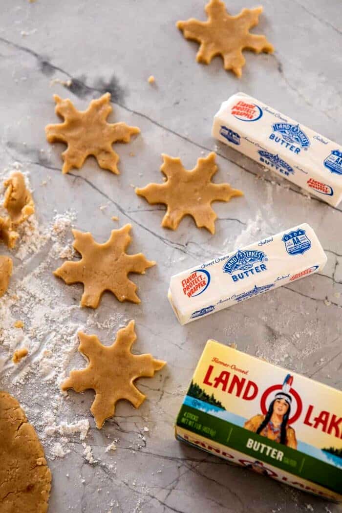 Pecan Pie Cookie dough before baking on counter with butter