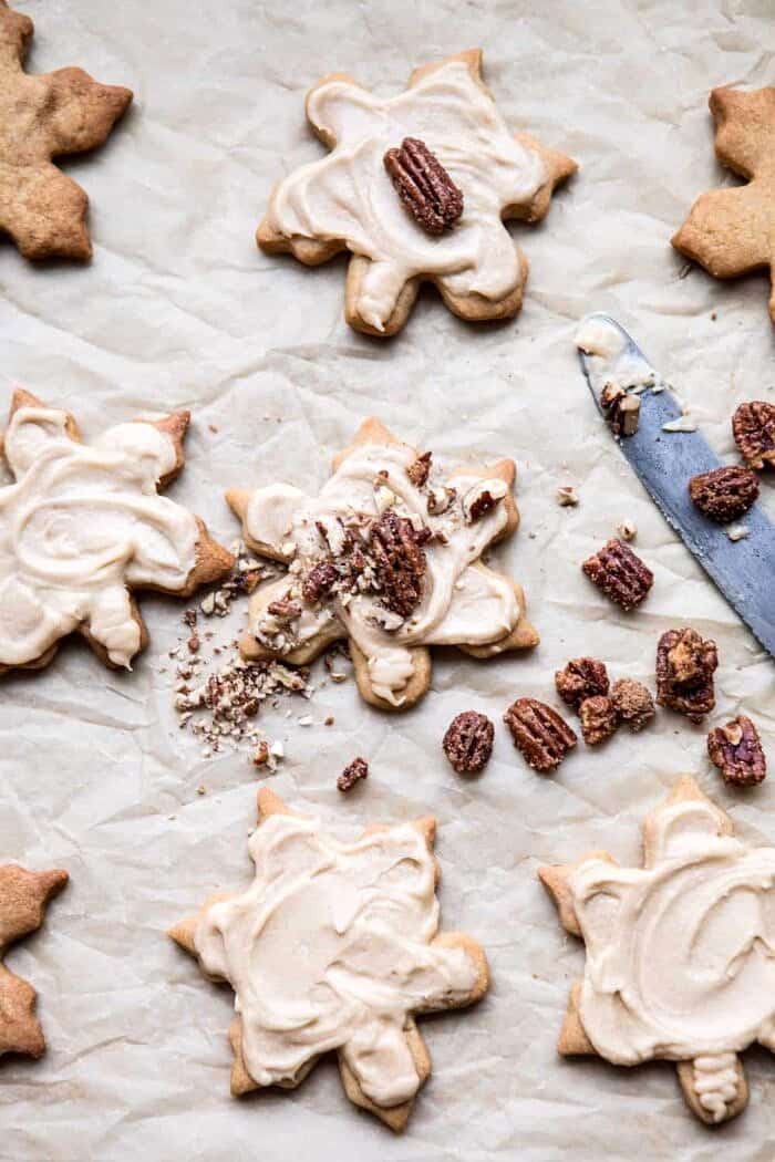 prep photo of Pecan Pie Cookies with Butter Pecan Frosting being frosted and decorated 