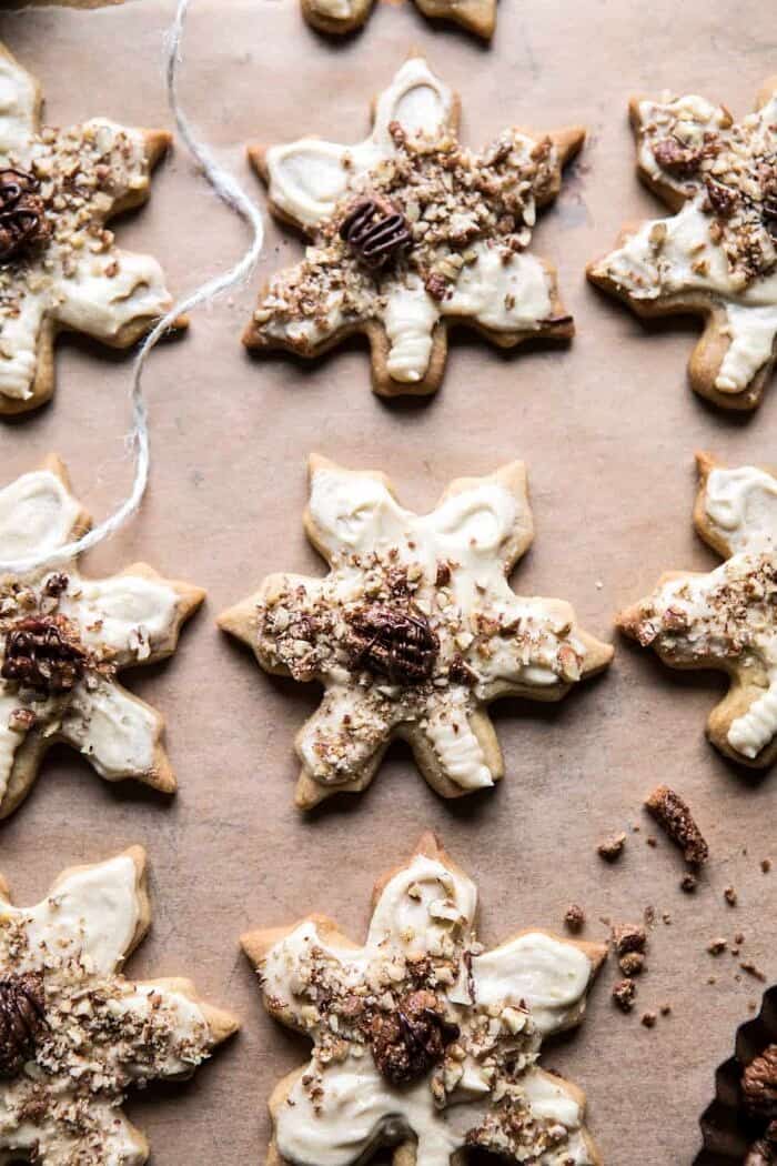 overhead close up photo of Pecan Pie Cookies with Butter Pecan Frosting