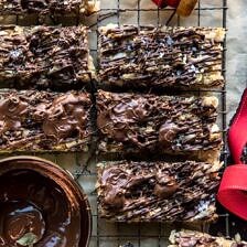 Salted Chocolate Coconut Bars | halfbakedharvest.com #chocolate #coconut #dessert #Thanksgiving #Christmas #holiday