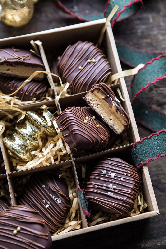 Slice n' Bake Chocolate Covered Peanut Butter Cookies | halfbakedharvest.com #cookies #Christmas #easyrecipes #chocolate #peanutbutter