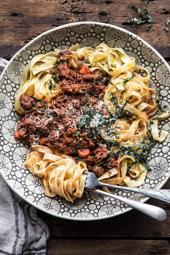 Slow Cooker Vodka Bolognese Pasta | halfbakedharvest.com #pasta #italian #bolognese #slowcooker