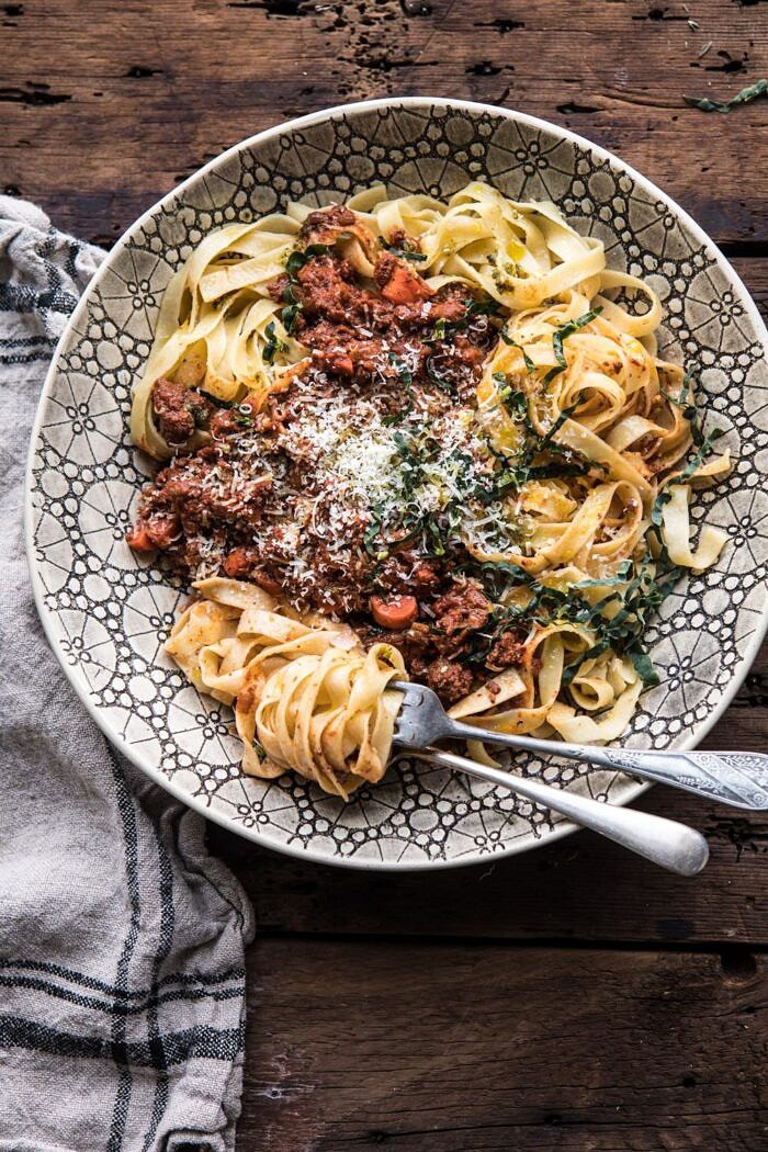 Slow Cooker Vodka Bolognese Pasta | halfbakedharvest.com #pasta #italian #bolognese #slowcooker