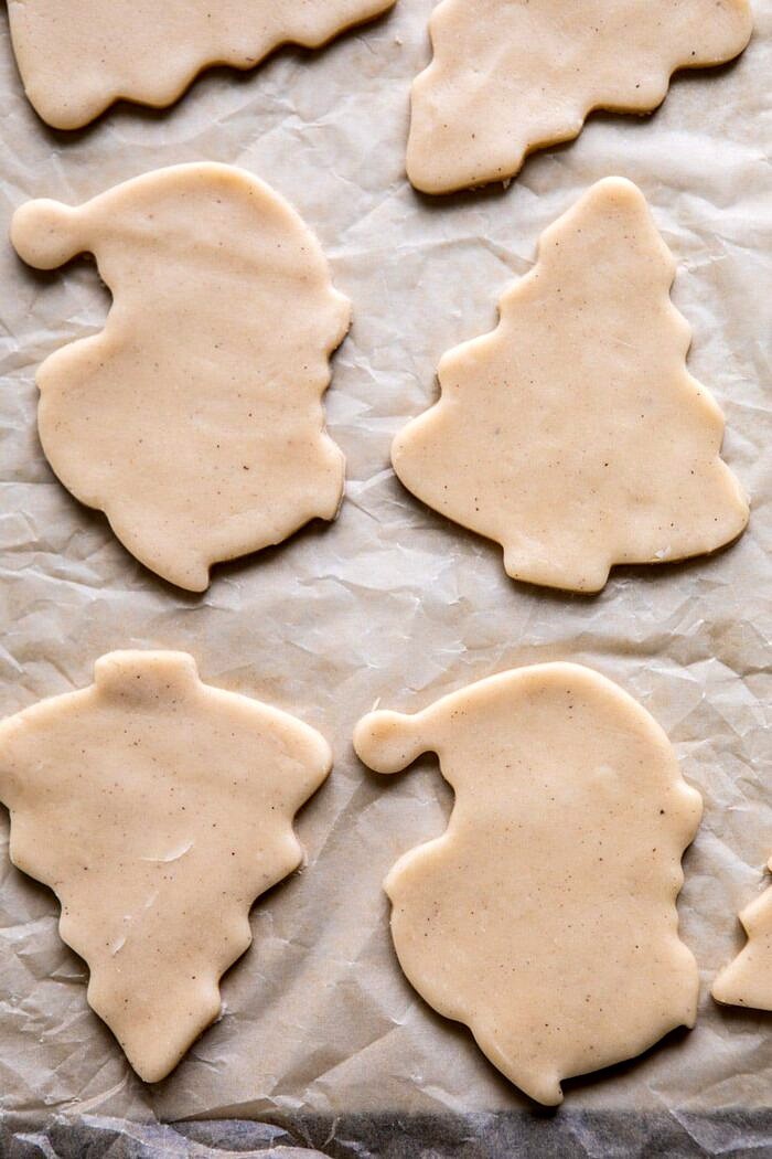 Chai Spiced Santa Cookies with White Chocolate Frosting | halfbakedharvest.com #sugarcookies #christmas #holiday #chai #dessert #easyrecipes Chai Spiced Santa Cookies before baking
