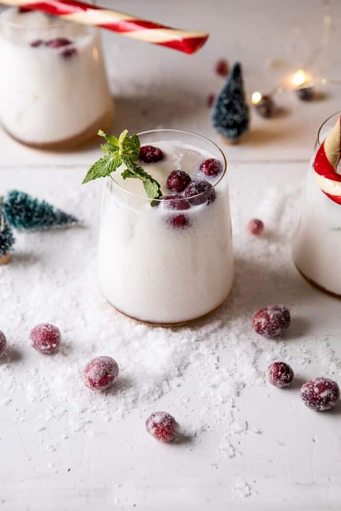 Christmas Snowstorm Margarita | halfbakedharvest.com #margarita #coconut #christmas #cocktailsaturday #christmascocktails overhead photo of Christmas Snowstorm Margarita