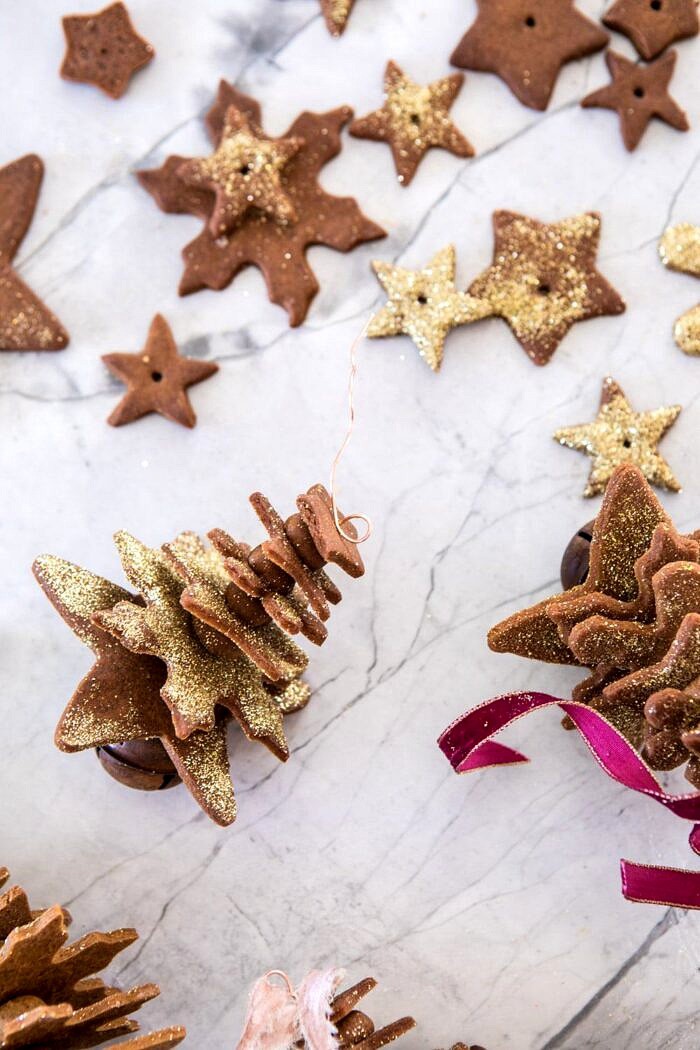 assembling Glittered Gingerbread Christmas Tree Ornaments 