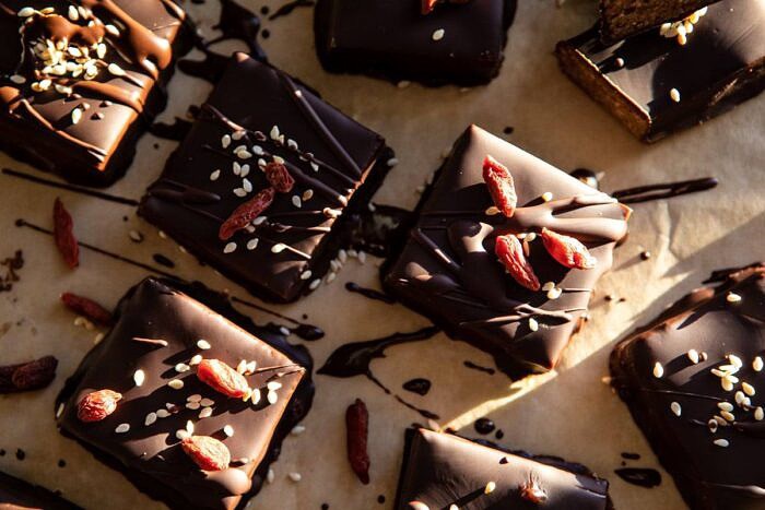 horizontal photo of 5 Ingredient Chocolate Covered Cashew Bars 