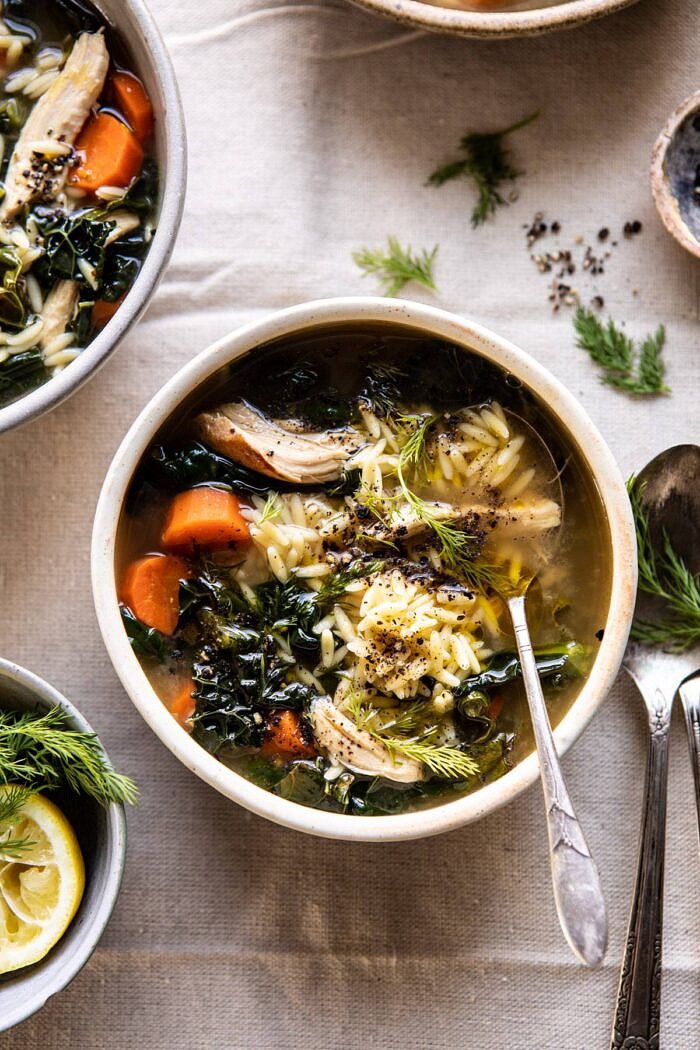 Lemony Garlic Chicken and Orzo Soup | halfbakedharvest.com #chickensoup #kale #healthyrecipes #winter