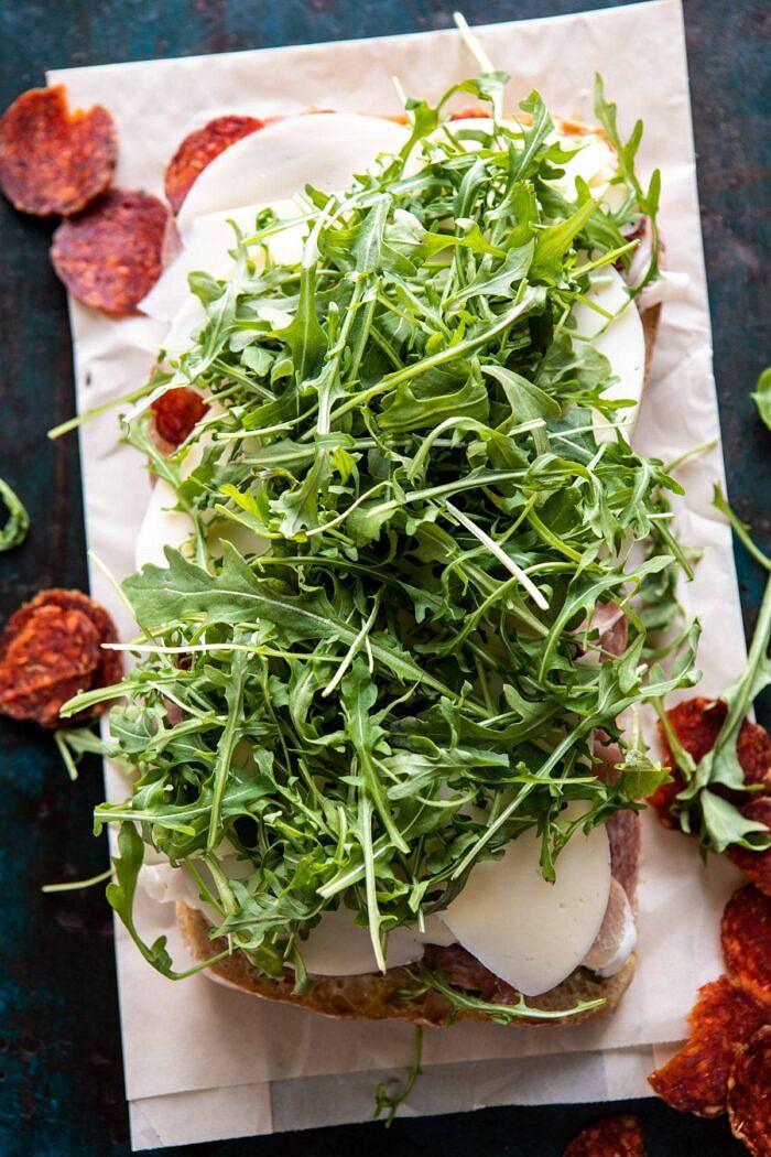 Party Size Italian Melt | halfbakedharvest.com #grilledcheese #easyrecipes #gameday arugula on Party Size Italian Melt