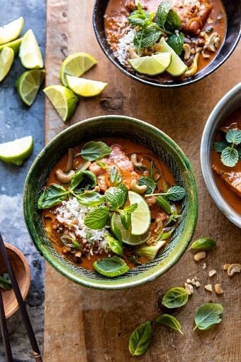 Saucy 30 Minute Thai Basil Salmon Curry | halfbakedharvest.com #healthyrecipes #salmon #curry #winterrecipes #thairecipes