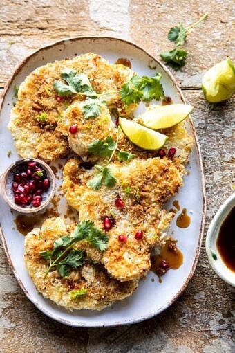 Sesame Crusted Cauliflower with Pomegranate Ponzu Sauce | halfbakedharvest.com #cauliflower #healthyrecipes #easyrecipes #vegetarian