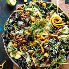 Spicy Turkey Taco Salad with Baja Dressing | halfbakedharvest.com #tacos #salad #avocado #healthyrecipes #mexican #easyrecipes