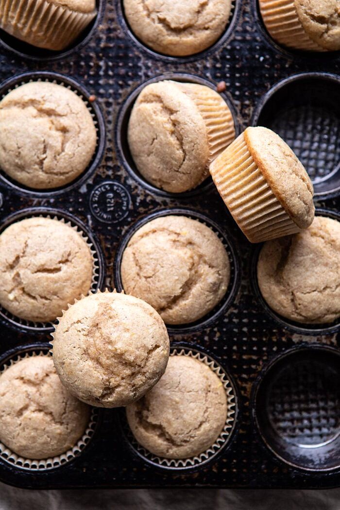 Vanilla Chai Lemon Ricotta Muffins after baking in pan