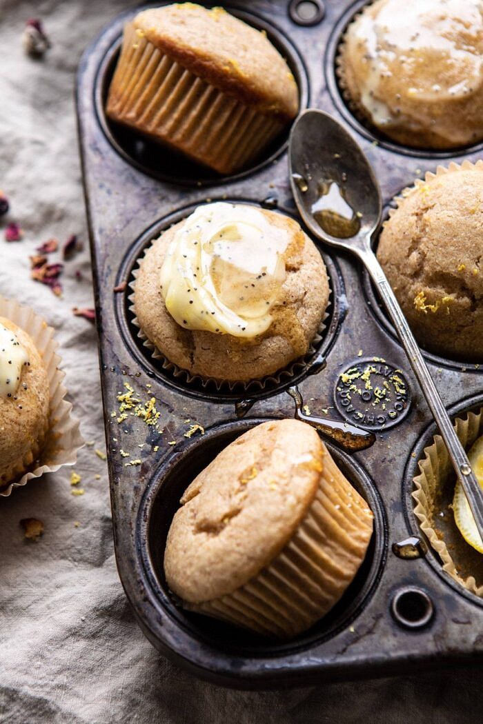 side angle photo of Vanilla Chai Lemon Ricotta Muffins