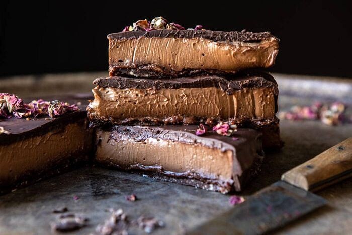 horizontal photo of Vegan Triple Chocolate Mousse Cake 