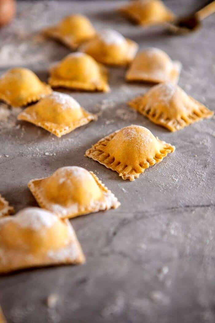 Brown Butter Lobster Ravioli with Tomato Cream Sauce | halfbakedharvest.com #ravioli #Italian #lobster #pastarecipes #pasta #valentinesday Brown Butter Lobster Ravioli before boiling