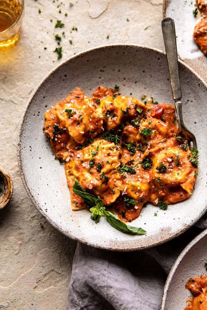 Brown Butter Lobster Ravioli with Tomato Cream Sauce | halfbakedharvest.com #ravioli #Italian #lobster #pastarecipes #pasta #valentinesday