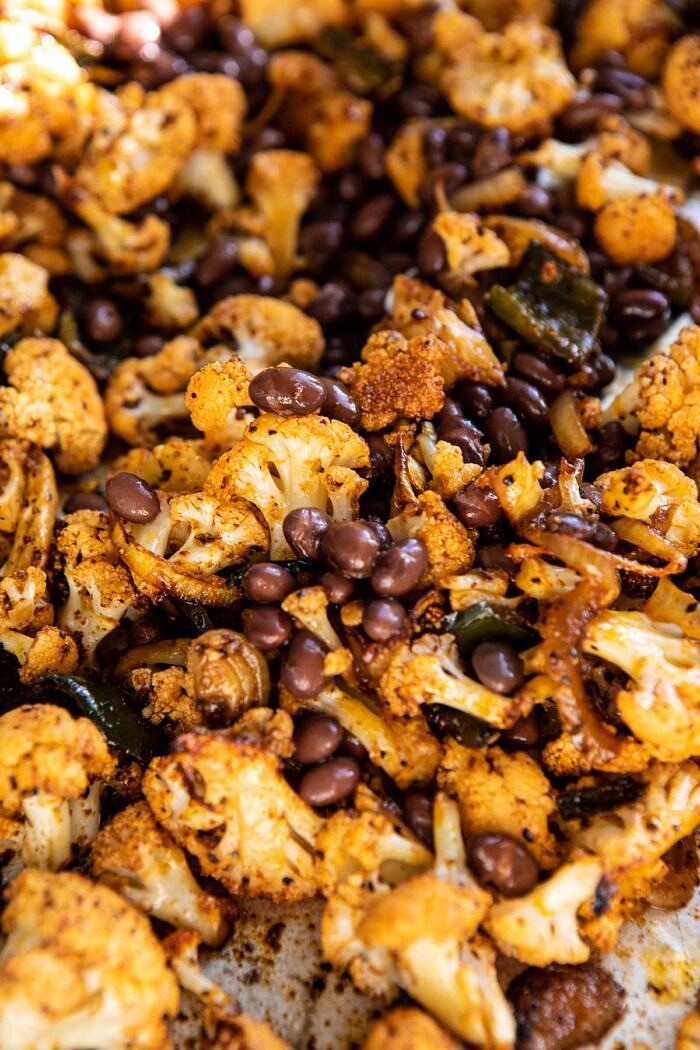Chipotle Cheddar Cauliflower on baking sheet