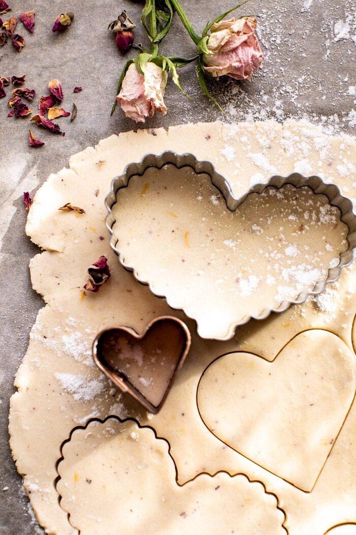 Lemon Rose Shortbread Cookie dough with cutouts