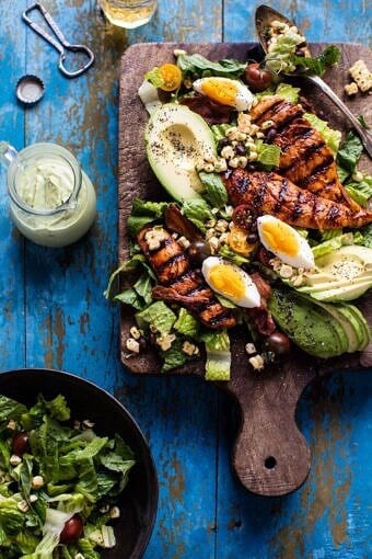 BBQ Chicken Cobb Salad with Avocado Ranch | halfbakedharvest.com #chicken #cobbsalad #easyrecipes #healthy