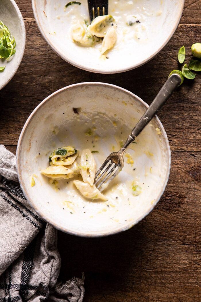 Instant Pot Irish Cheddar Bacon Mac and Cheese | halfbakedharvest.com #instantpot #macandcheese #easyrecipes #pasta #Irish empty pasta bowl of mac and cheese