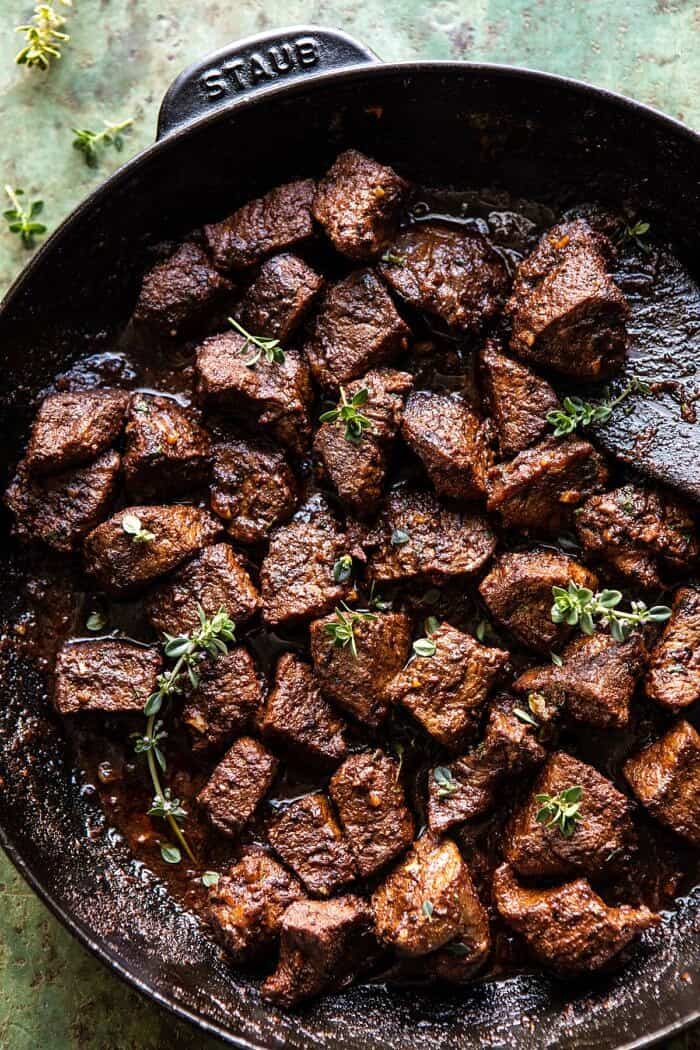 30 Minute Cajun Butter Steak in skillet