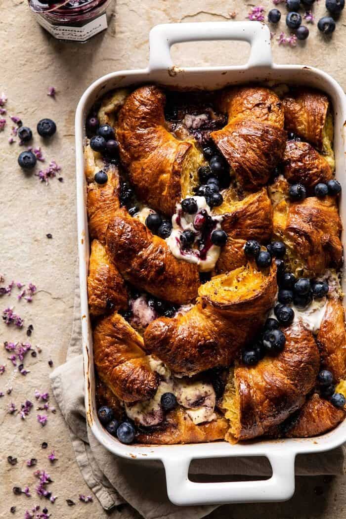 Berry and Cream Cheese Croissant French Toast Bake | halfbakedharvest.com #frenchtoast #brunch #easyrecipes #springrecipes #easter