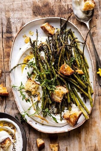 Sesame Roasted Asparagus with Whipped Feta | halfbakedharvest.com #asparagus #springrecipes #healthyrecipes #sidedish #easter
