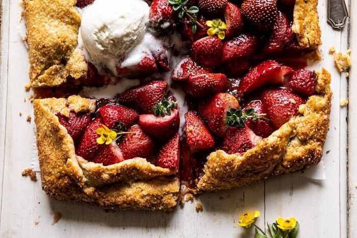 Jammy Strawberry Galette | halfbakedharvest.com #strawberries #tart #summer #fruit #springrecipes horizontal photo of Jammy Strawberry Galette
