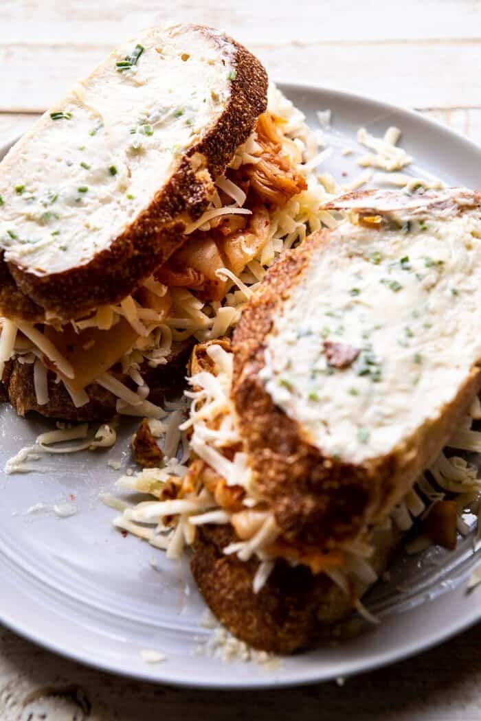 Kimchi Grilled Cheese | halfbakedharvest.com #grilledcheese #easyrecipes #korean uncooked Kimchi Grilled Cheese before being cooking